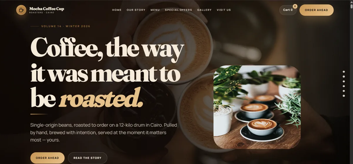 Mocha Coffee Cup Roasters — specialty coffee cafe website